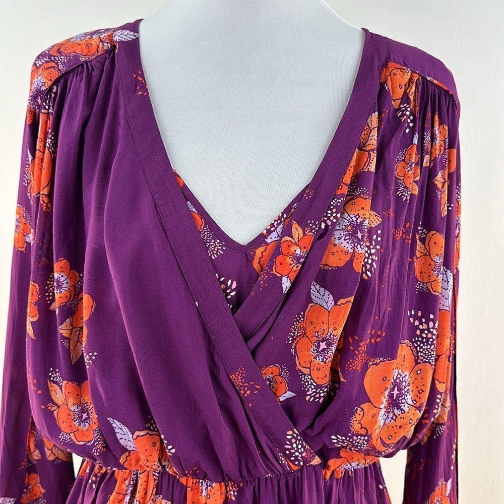 Free People Tuscan Dreams Floral Printed Wrap Long Sleeve Tunic Top - Picture 3 of 11